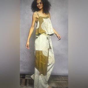 POL Patchwork Pants Set - Olive and Cream